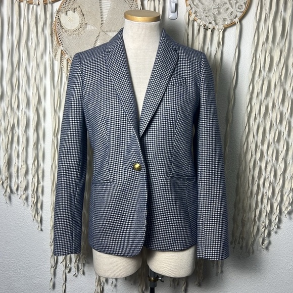 J. Crew Black White Houndstooth Campbell Wool Blazer Size 4 - Picture 1 of 10
